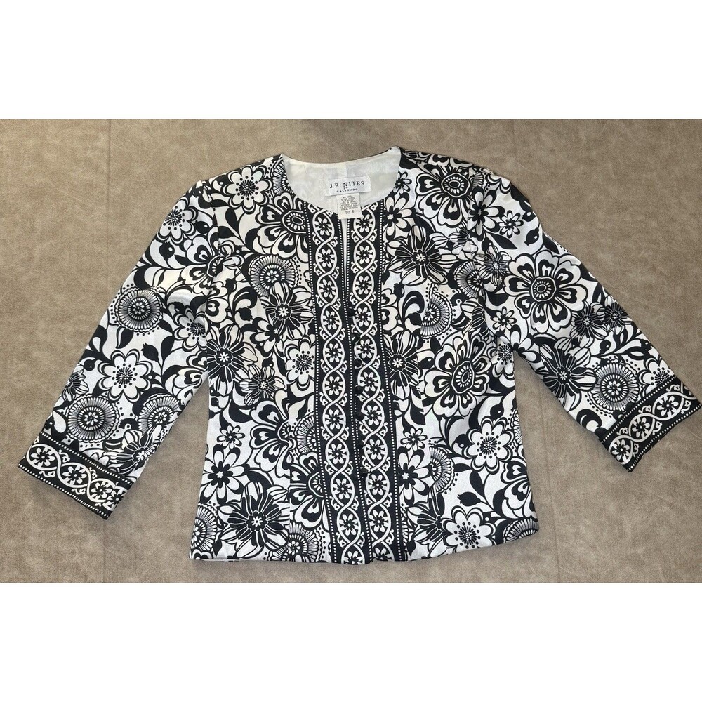 J. R Nites Jacket Size 6 Artsy Maximalist Statement AOP Feminine Floral Blazer